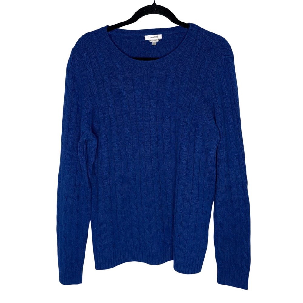 Tyler Boe Cashmere Sweater Womens XL Blue Excellent Cable Knit Crewneck Pullover